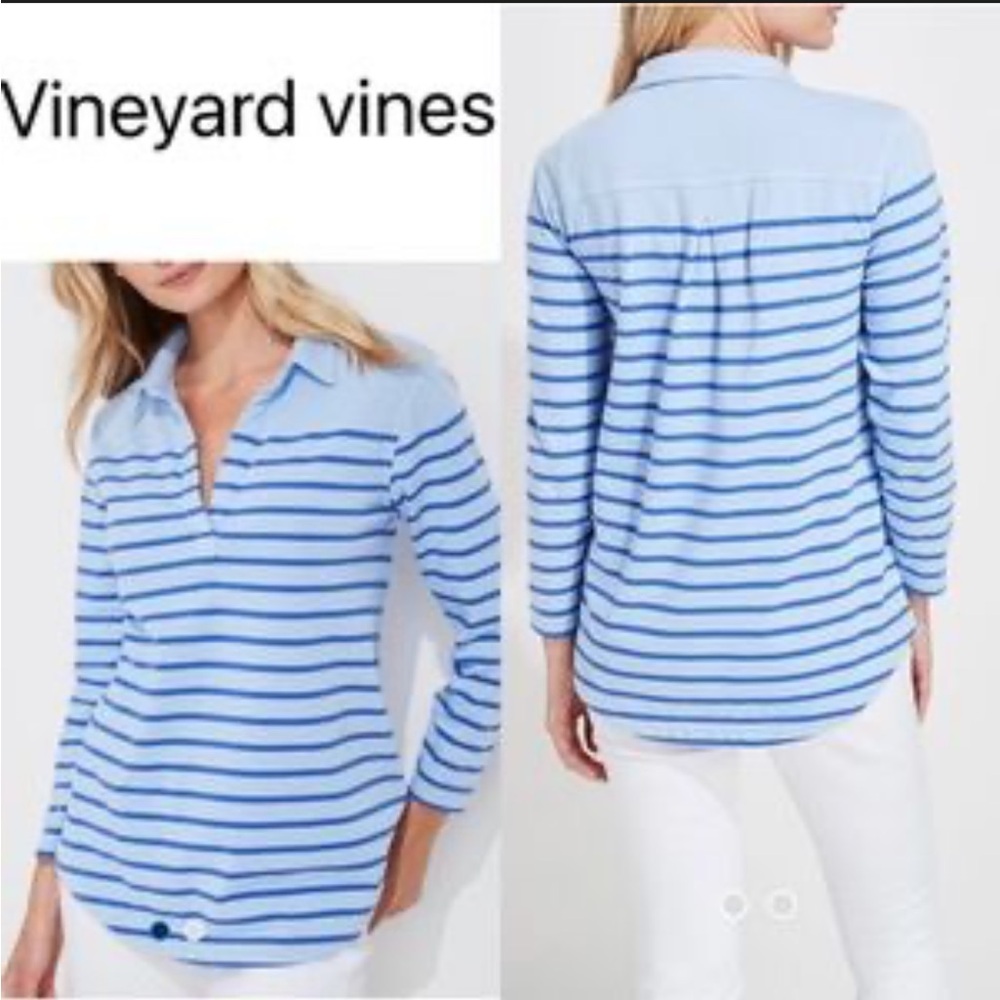 Vineyard Vines Women's Striped Blue Long Sleeve Collared Lucaya Tunic Preppy XS